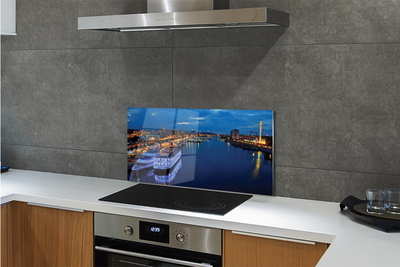 Painel de vidro Navio mar cidade céu noturno