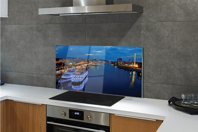 Painel de vidro Navio mar cidade céu noturno