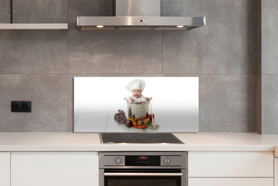 Painel de vidro Bebê em uma panela de vegetais