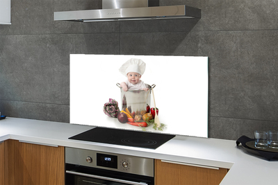 Painel de vidro Bebê em uma panela de vegetais