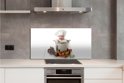Painel de vidro Bebê em uma panela de vegetais