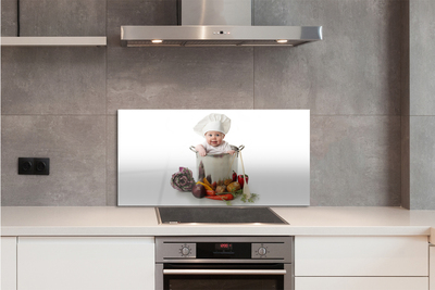 Painel de vidro Bebê em uma panela de vegetais
