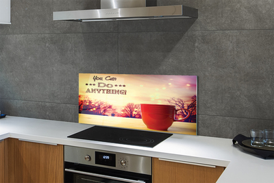 Painel de vidro Inscrição na caneca vermelha de outono