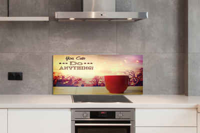 Painel de vidro Inscrição na caneca vermelha de outono