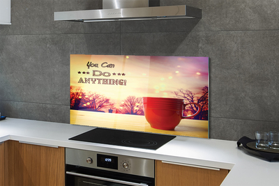 Painel de vidro Inscrição na caneca vermelha de outono