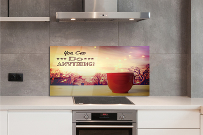 Painel de vidro Inscrição na caneca vermelha de outono