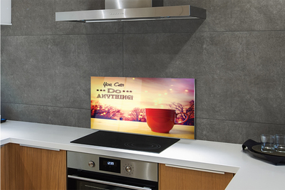 Painel de vidro Inscrição na caneca vermelha de outono