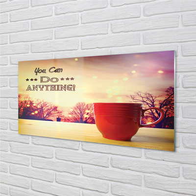 Painel de vidro Inscrição na caneca vermelha de outono