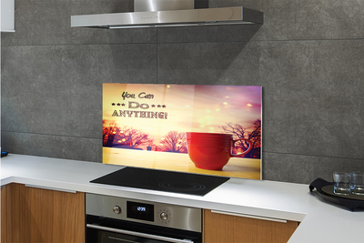 Painel de vidro Inscrição na caneca vermelha de outono