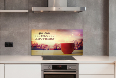 Painel de vidro Inscrição na caneca vermelha de outono