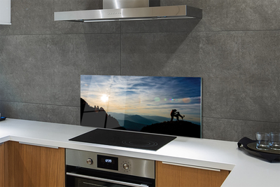 Painel de vidro Homem, cachorro, montanha