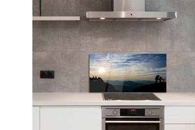 Painel de vidro Homem, cachorro, montanha