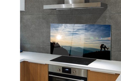 Painel de vidro Homem, cachorro, montanha