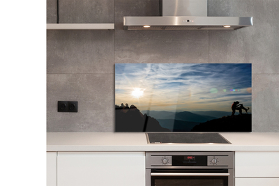 Painel de vidro Homem, cachorro, montanha