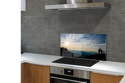 Painel de vidro Homem, cachorro, montanha