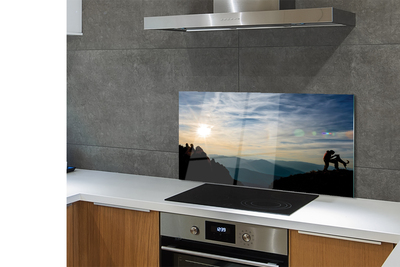 Painel de vidro Homem, cachorro, montanha