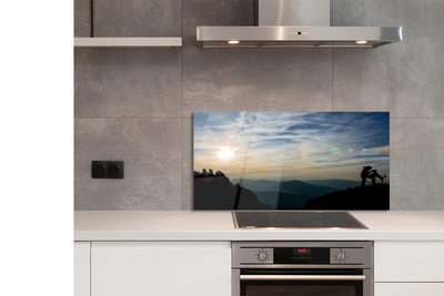 Painel de vidro Homem, cachorro, montanha