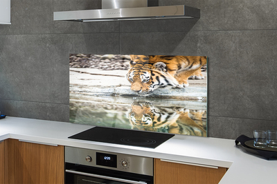 Painel de vidro Tigre Bebendo