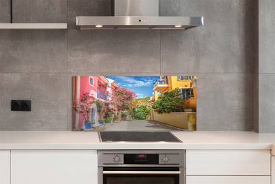 Painel de vidro Grécia Flores edifícios montanha