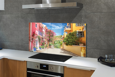 Painel de vidro Grécia Flores edifícios montanha