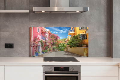 Painel de vidro Grécia Flores edifícios montanha