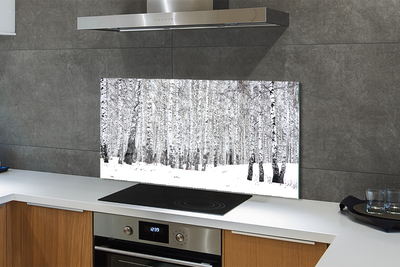Painel de vidro Árvores, neve de inverno, bétulas
