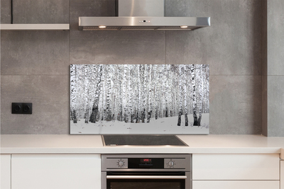 Painel de vidro Árvores, neve de inverno, bétulas