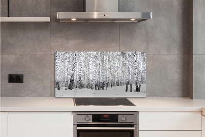 Painel de vidro Árvores, neve de inverno, bétulas