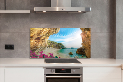 Painel de vidro Flores dos penhascos da costa da Grécia