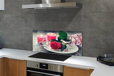 Painel de vidro Vela coração de rosa