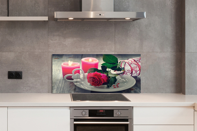 Painel de vidro Vela coração de rosa