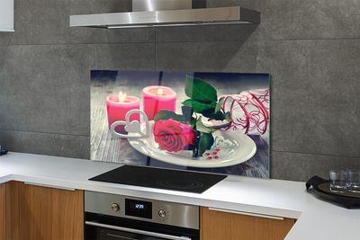 Painel de vidro Vela coração de rosa