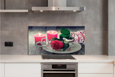 Painel de vidro Vela coração de rosa