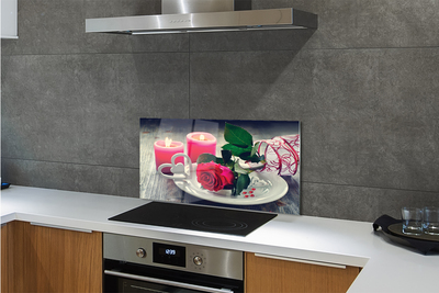 Painel de vidro Vela coração de rosa