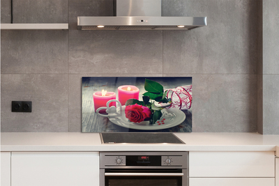 Painel de vidro Vela coração de rosa