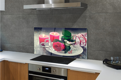 Painel de vidro Vela coração de rosa