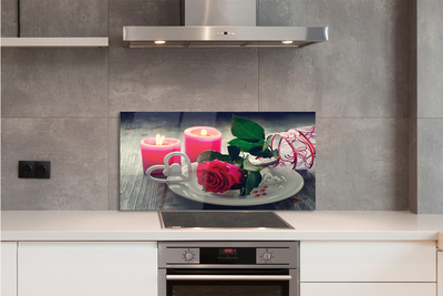 Painel de vidro Vela coração de rosa