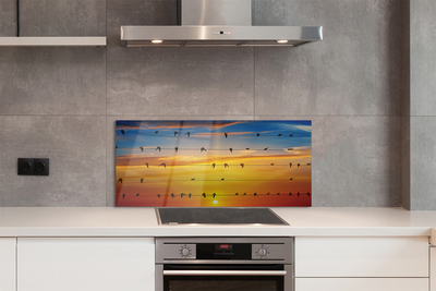 Painel de vidro Pássaros em cordas ao pôr do sol