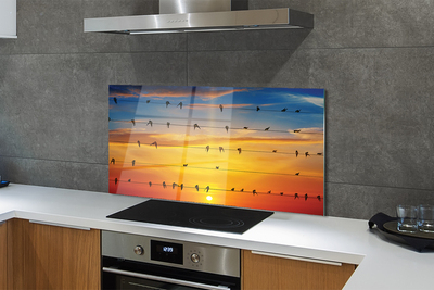 Painel de vidro Pássaros em cordas ao pôr do sol