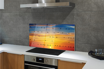 Painel de vidro Pássaros em cordas ao pôr do sol