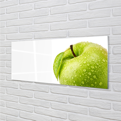 Painel de vidro Maçã verde com gotas de água