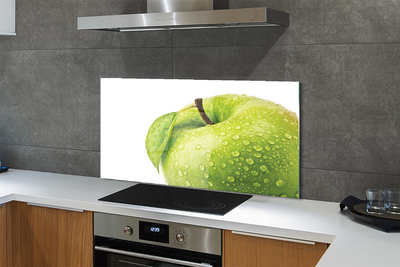Painel de vidro Maçã verde com gotas de água