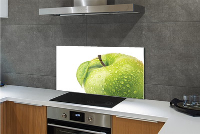 Painel de vidro Maçã verde com gotas de água