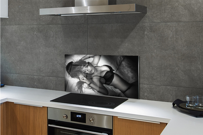 Painel de vidro Mulher em preto e branco