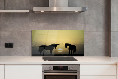 Painel de vidro Unicórnios do pôr do sol no campo