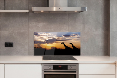 Painel de vidro Girafas árvores nuvens