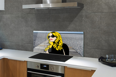 Painel de vidro Mulher óculos pretos lábios vermelhos