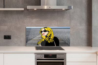 Painel de vidro Mulher óculos pretos lábios vermelhos