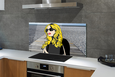 Painel de vidro Mulher óculos pretos lábios vermelhos