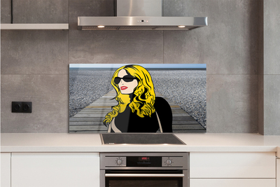 Painel de vidro Mulher óculos pretos lábios vermelhos